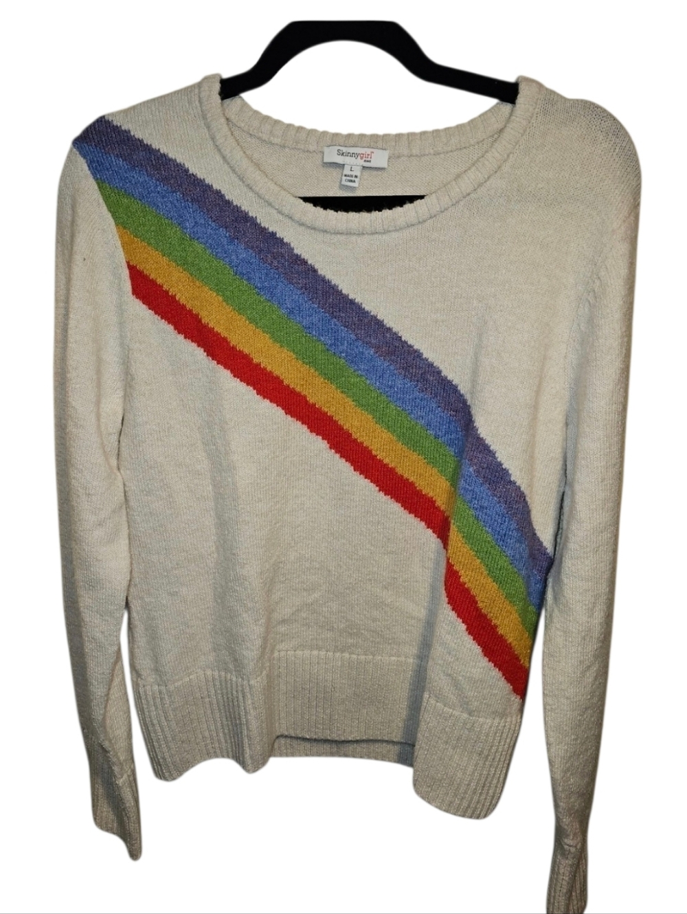 SkinnyGirl Sz. Large White/rainbow Sweater